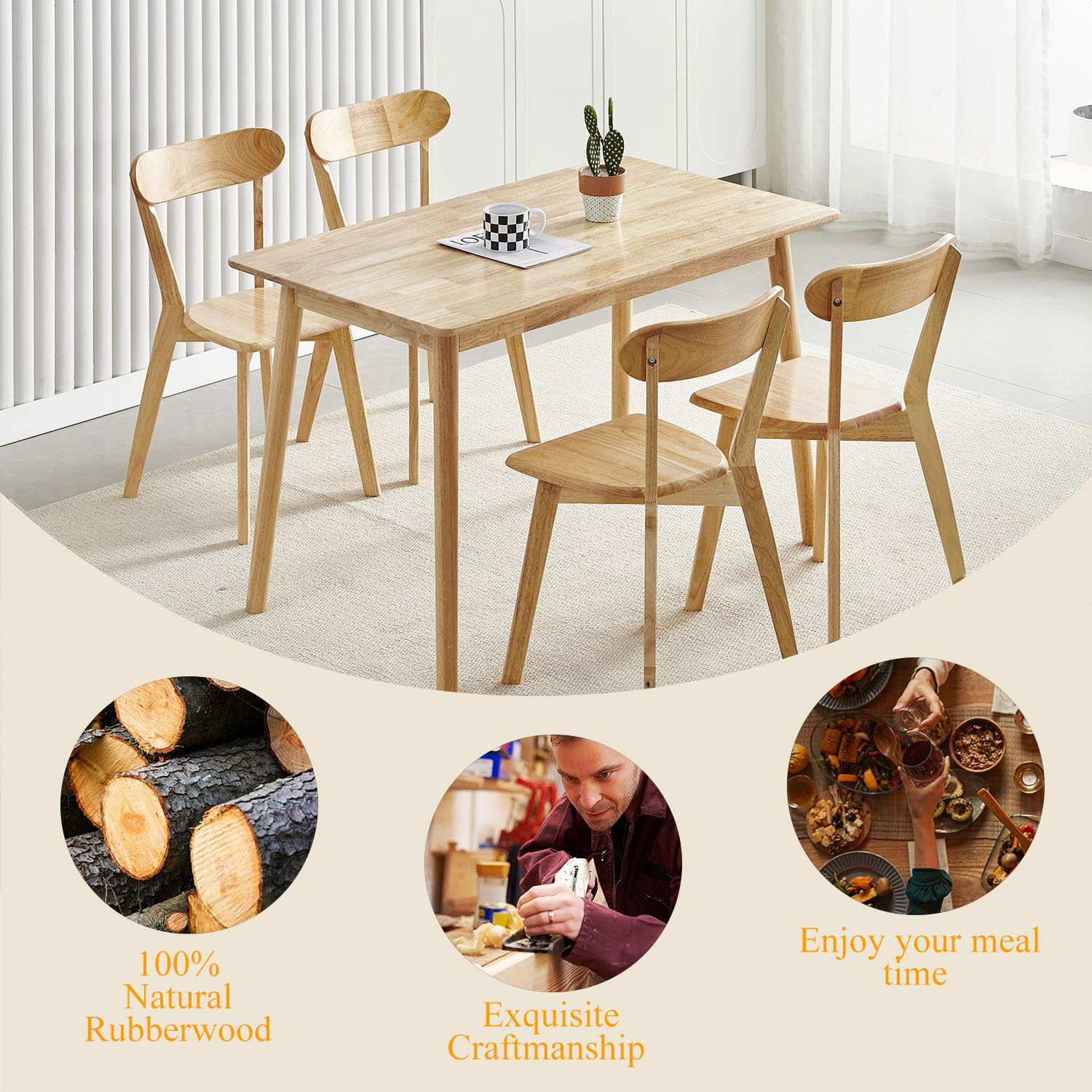 Amazon.com - XHWECAN Wood Dining Table for 4, Rectangular